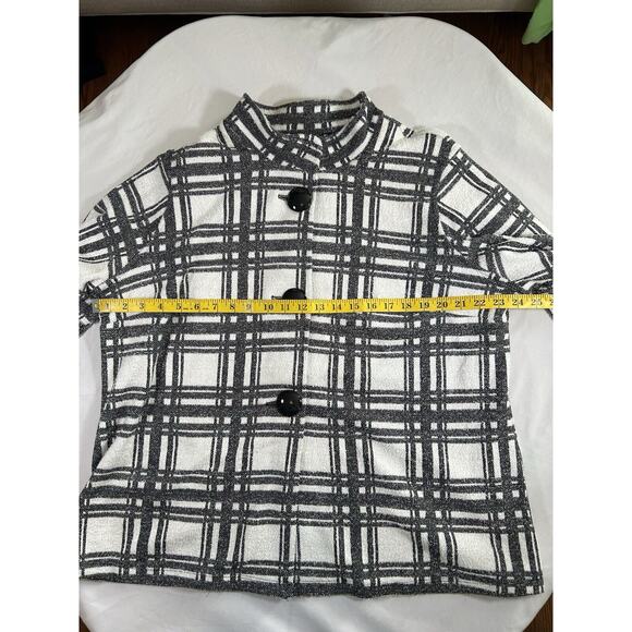 Ali Miles Plaid Blazer Car Coat Womens Size 1X Black White Boho Casual Mature - Picture 8 of 10